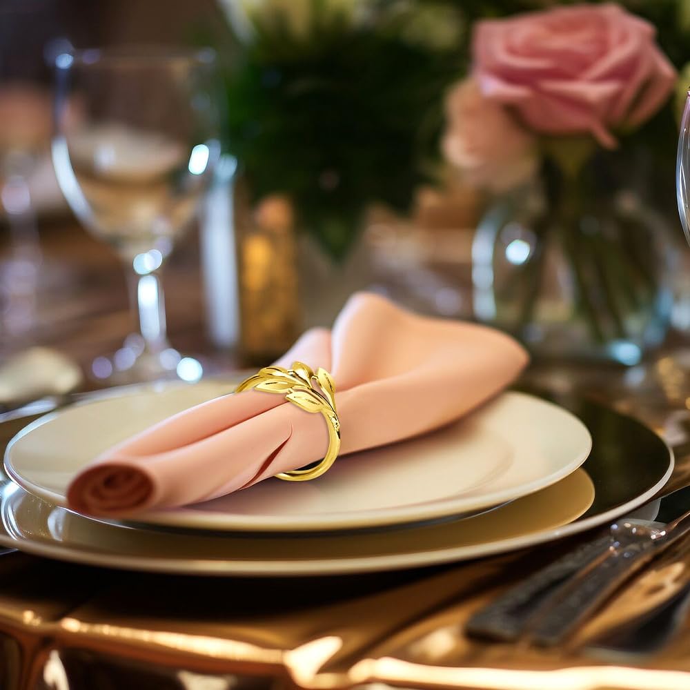 50 Pcs Gold Leaf Napkin Rings Set, Metal Napkin Ring Holders Buckles for Table Decorations, Napkin Holders for Cloth