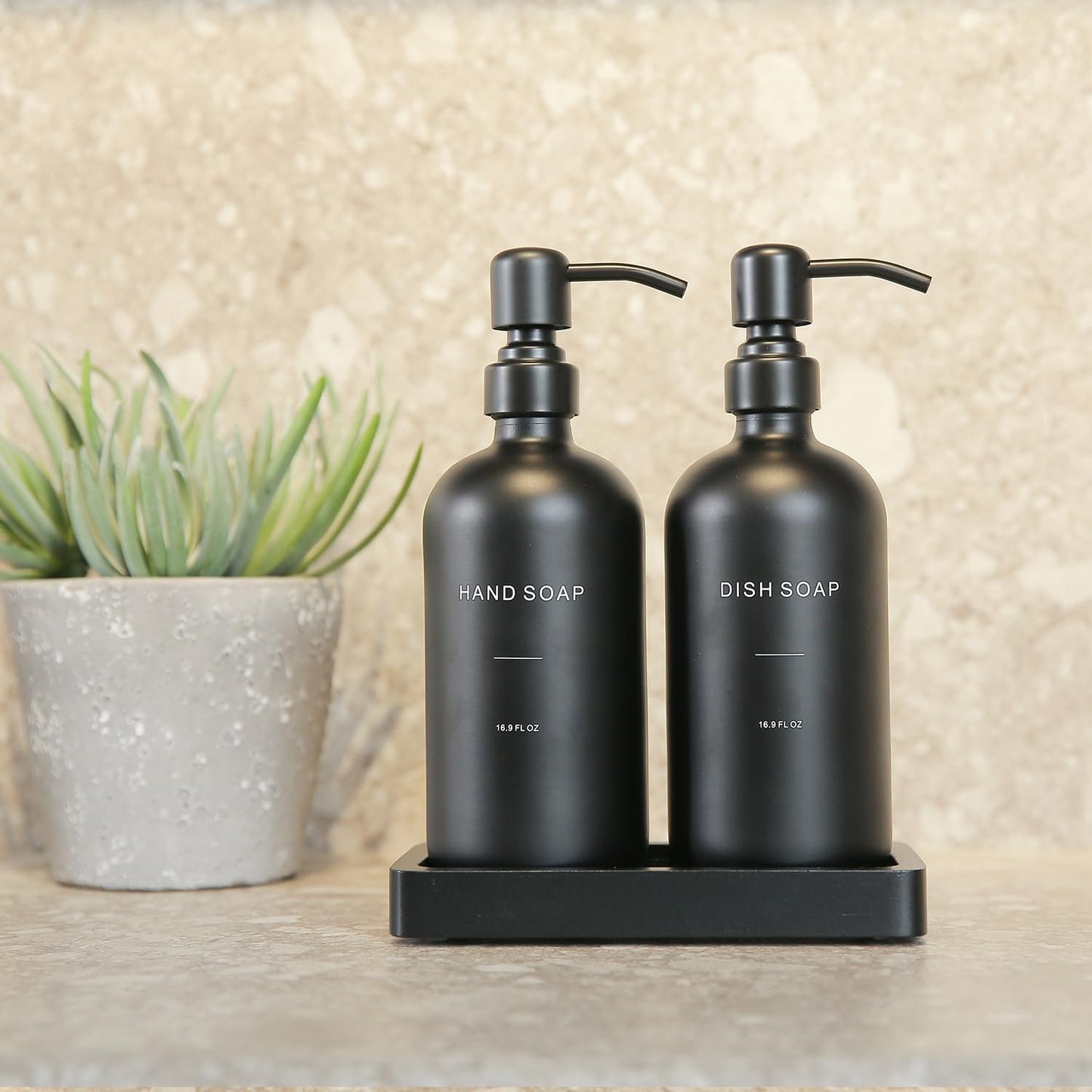 Prus Waso Matte Black Soap Dispenser Set | Kitchen Soap Dispenser Set with Black Stainless Steel Pump, Perfect for