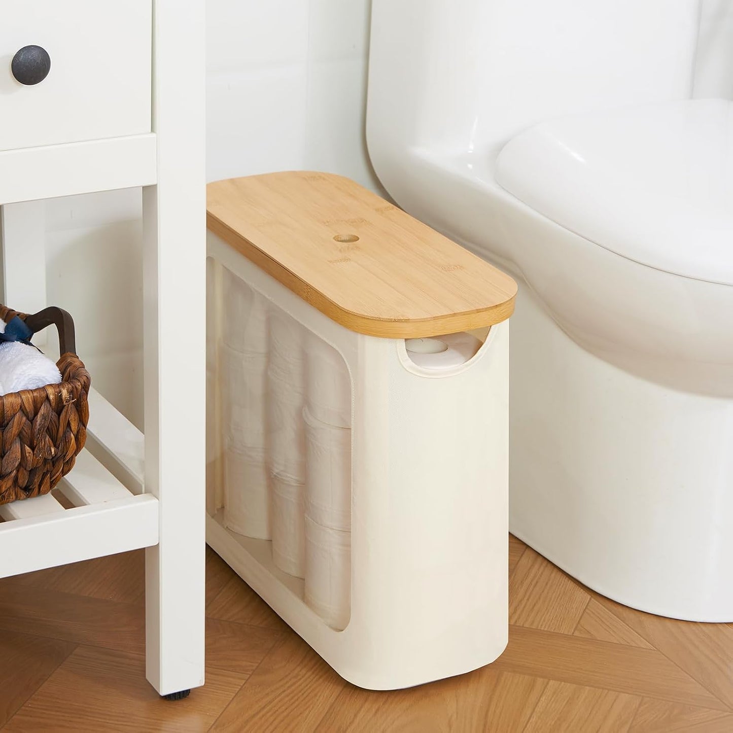 Toilet Paper Storage with Lid, Large Toilet Paper Holder for up to 12 Rolls, Free Standing Bathroom Storage Organizer