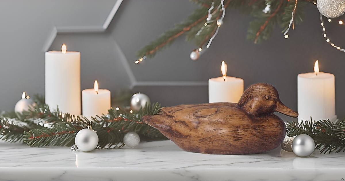 Wooden Texture Duck Home Decor Statue Rustic Home Decorations / Brown