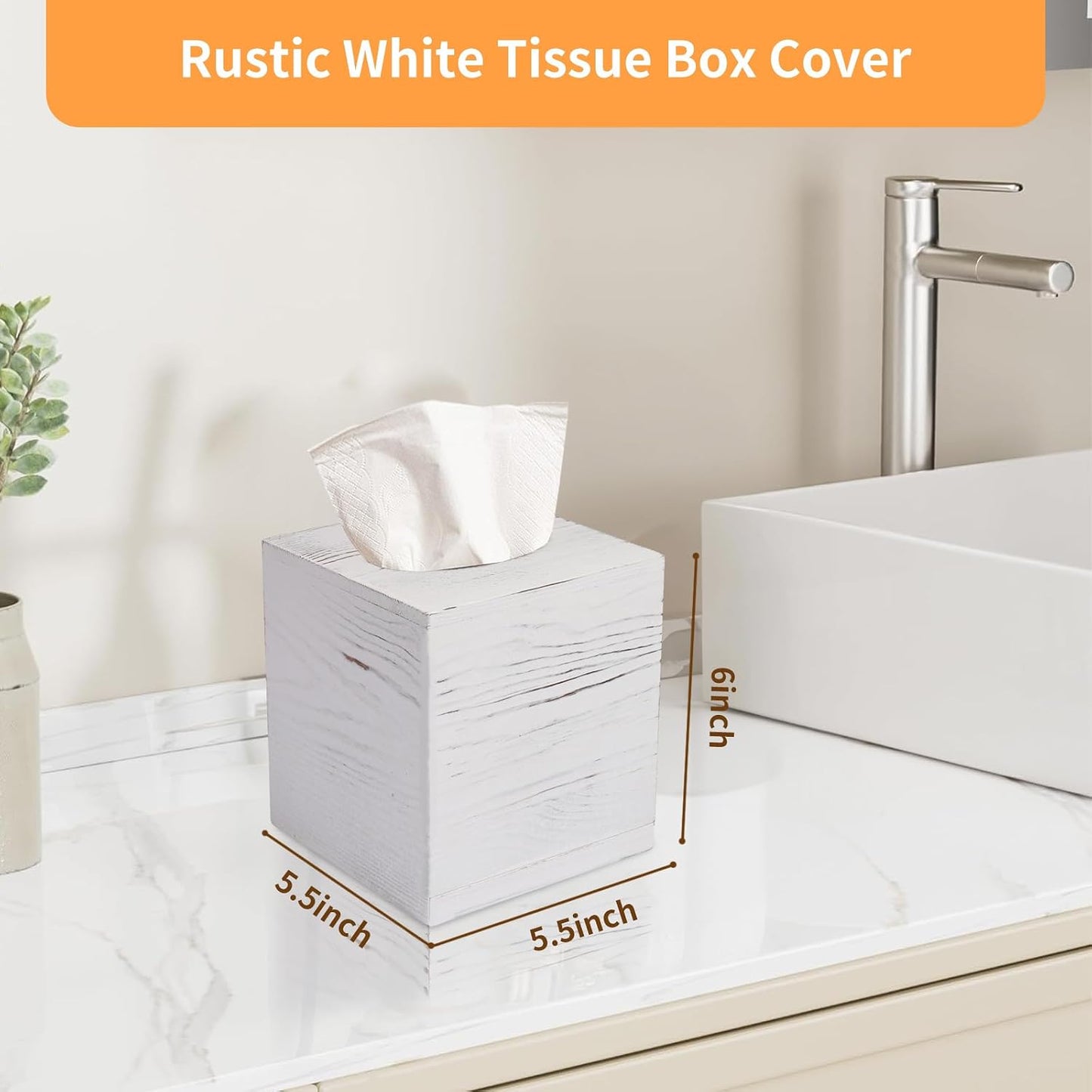Rustic Wooden Tissue Box Holder for Kleenex / 5.5*5.5*6.0 Inch / White