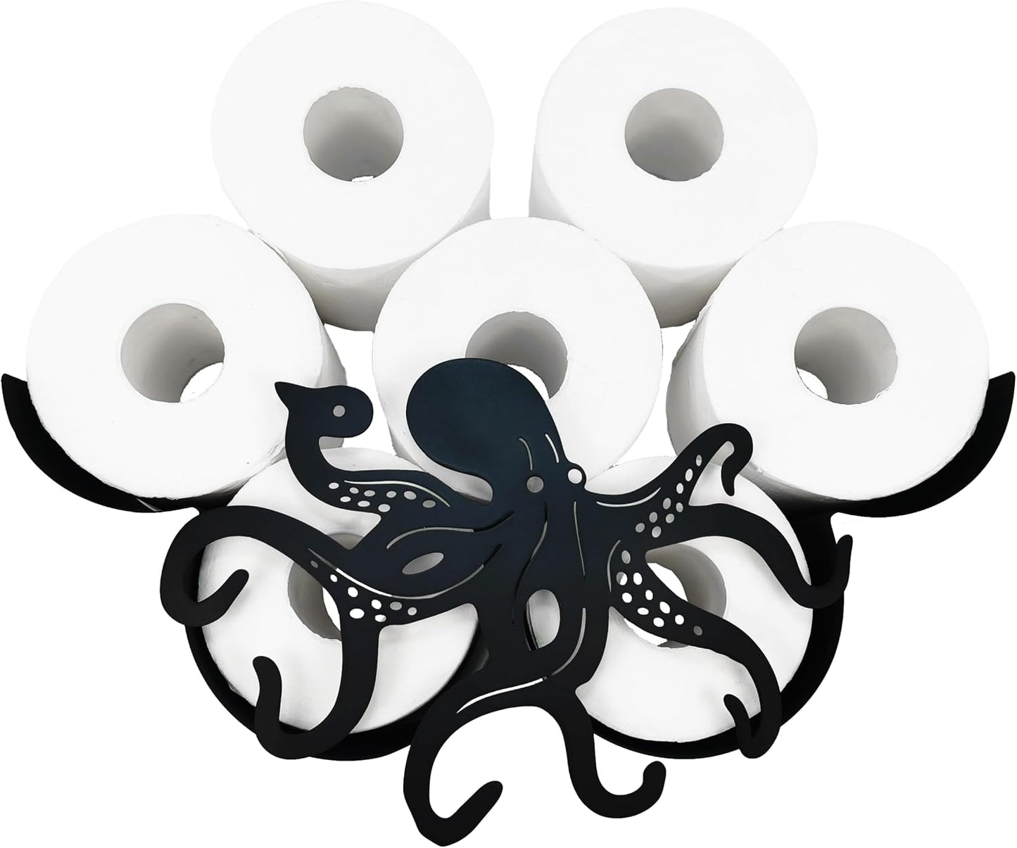 Octopus Metal Wall Toilet Paper Storage,Black Toilet Tissue Holder,Animal Decorative Metal Paper Holders,Cute Toilet