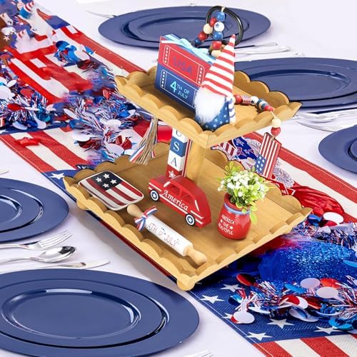 4th of July Decorations 8 Pcs Patriotic Tiered Tray Decor Set