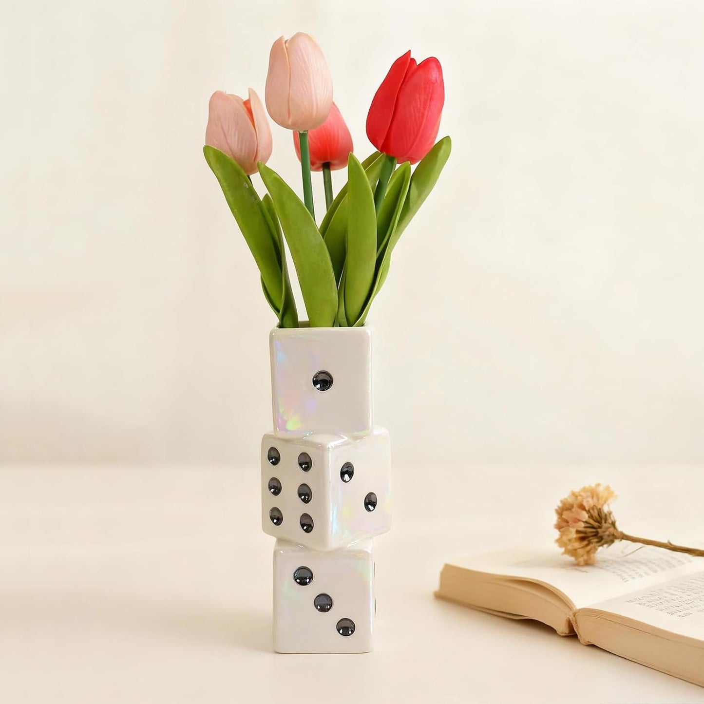 Ceramic Dice Vase / White Dice Vase