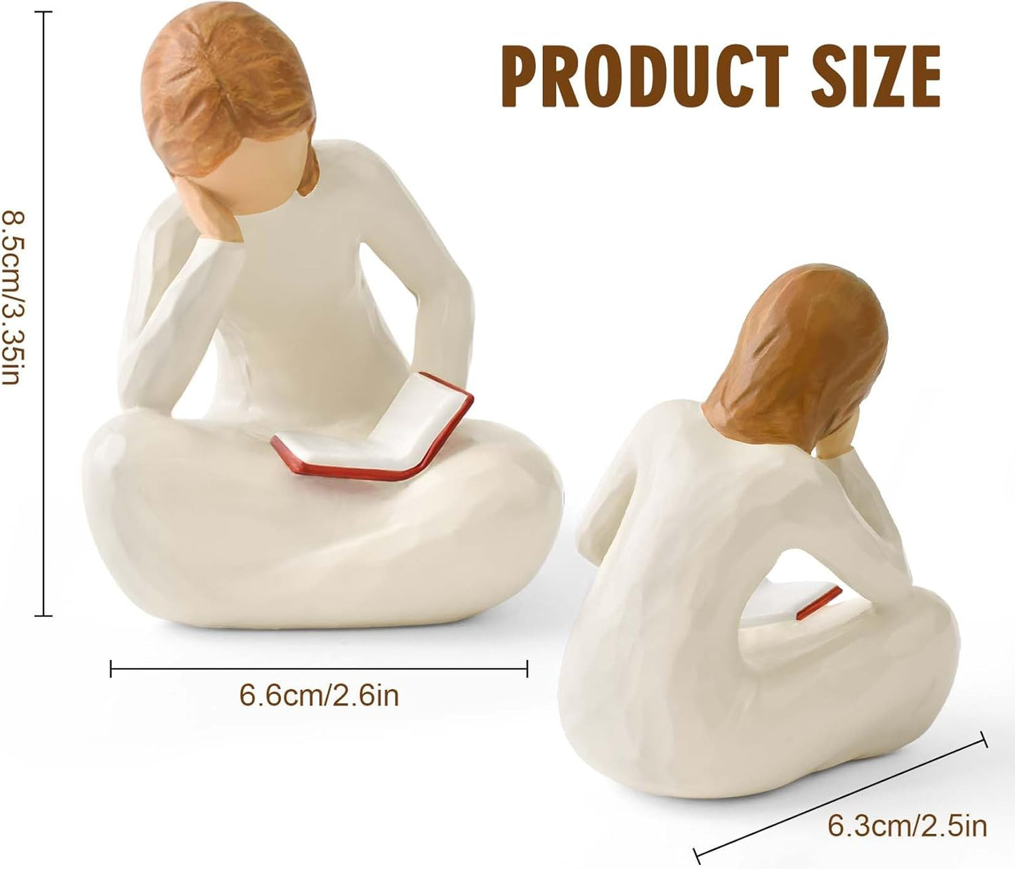 Reading Thinker Statue Book Lover Gifts for Women Readers / Sitting - Reading Thinker