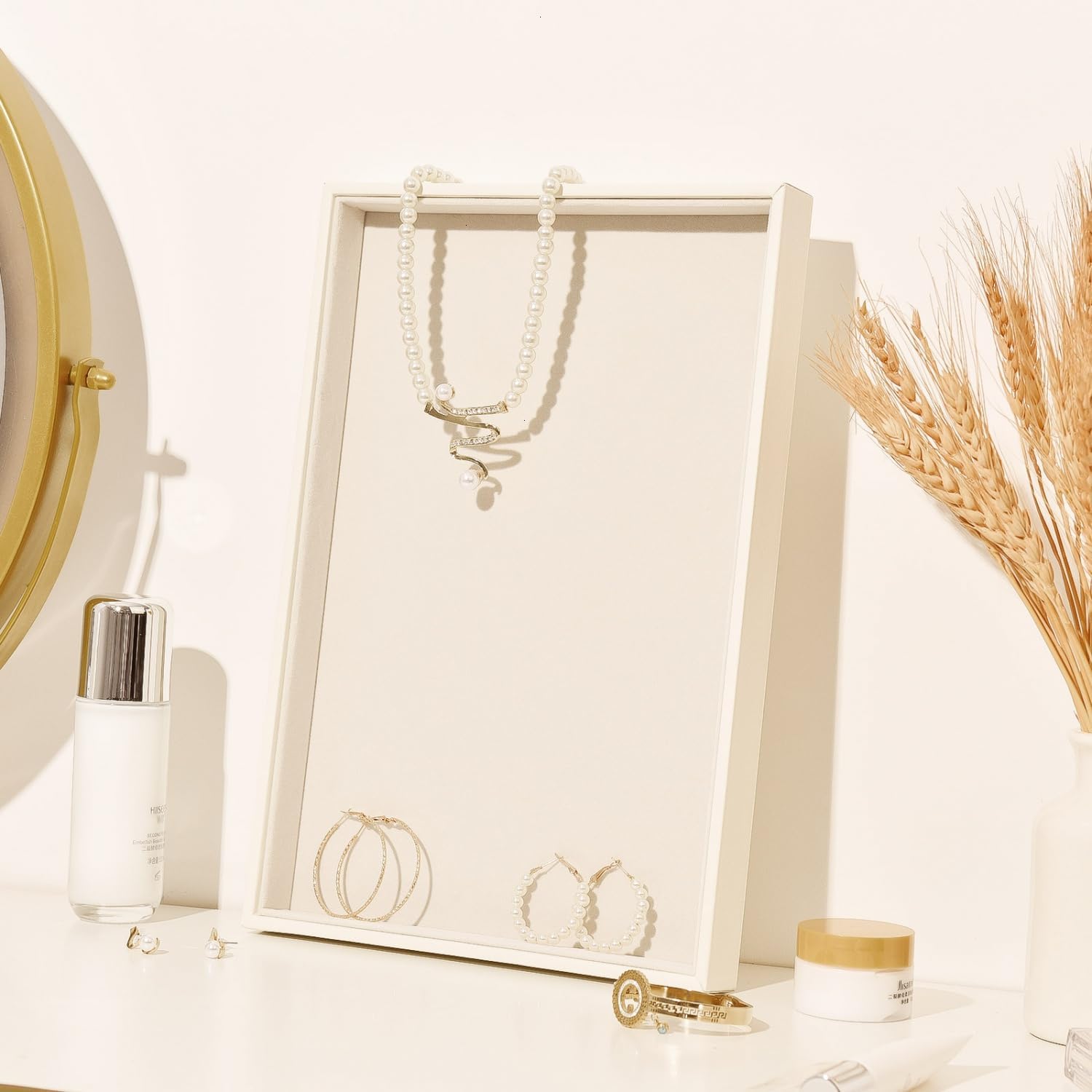 Velvet Jewelry Tray for Drawers Jewelrys Display Tray Stackable Jewelry Organizer Trays / Beige