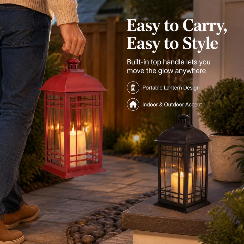 Wallsky Lanterns Decorative Indoor with LED Flickering Flameless Candles