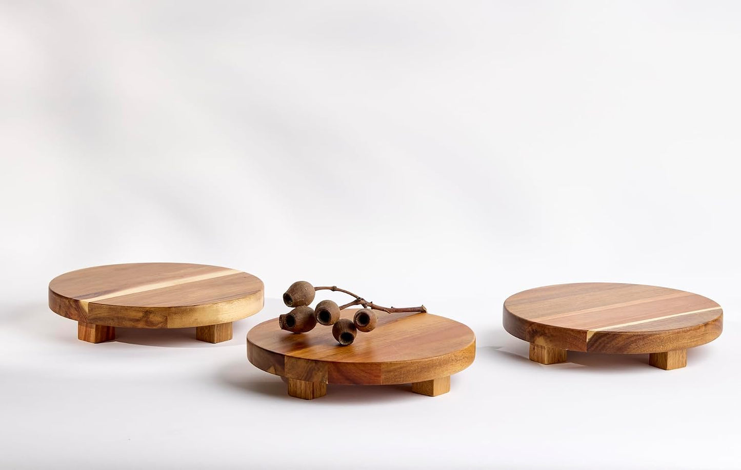 footed wooden tray / wood pedestal stand