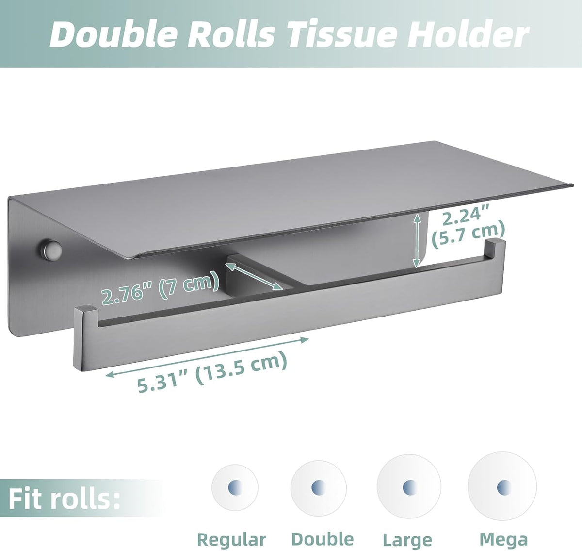 APLusee Double Toilet Paper Holder with Storage Phone Shelf, Gunmetal Gray | 304 Stainless Steel for Bathroom