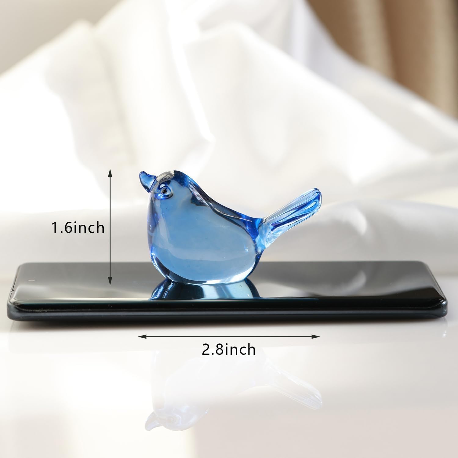 Glass Bird Statues Crystal Bird Figurines Handmade Modern Animal Statue Ornament / Blue / Set of 2