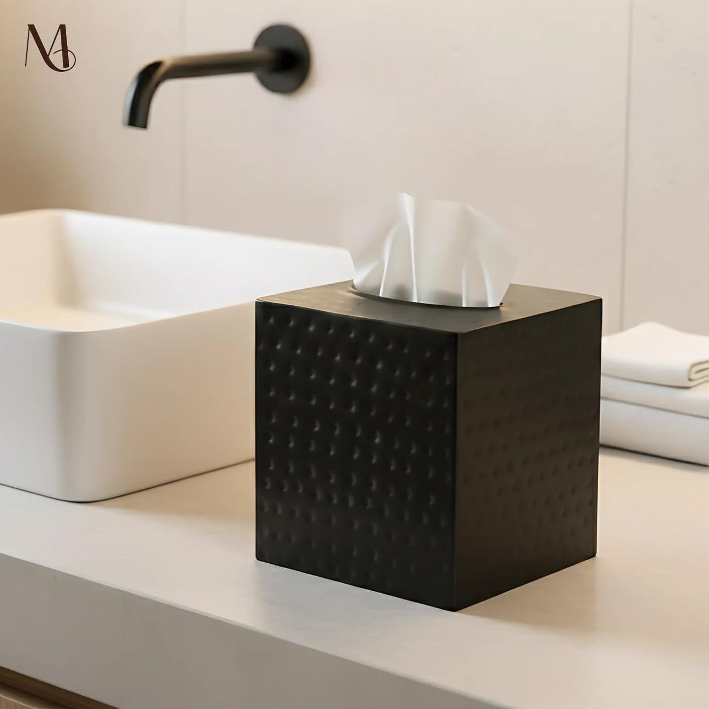 Black Metal Tissue Holder Box / Matte Black / Hand Hammered