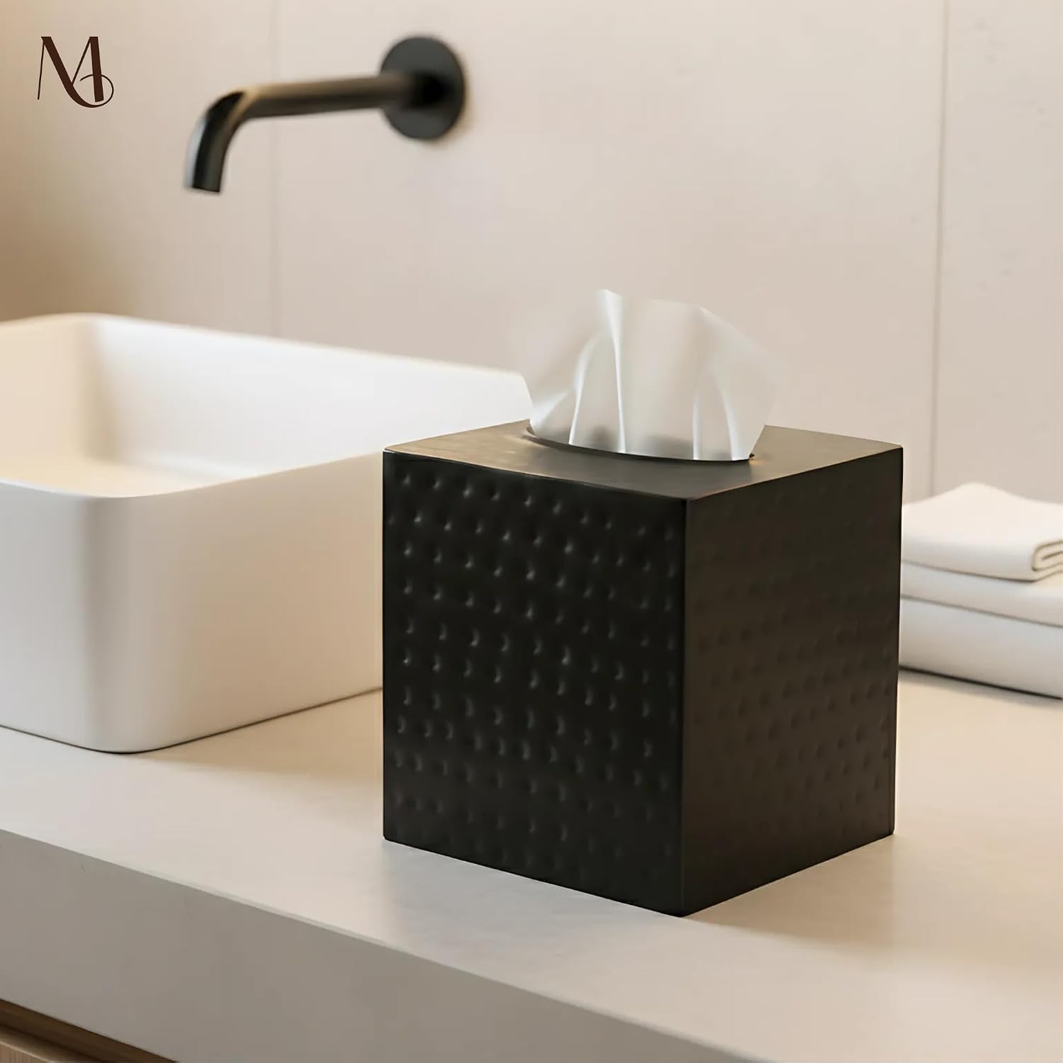 Black Metal Tissue Holder Box / Matte Black / Hand Hammered