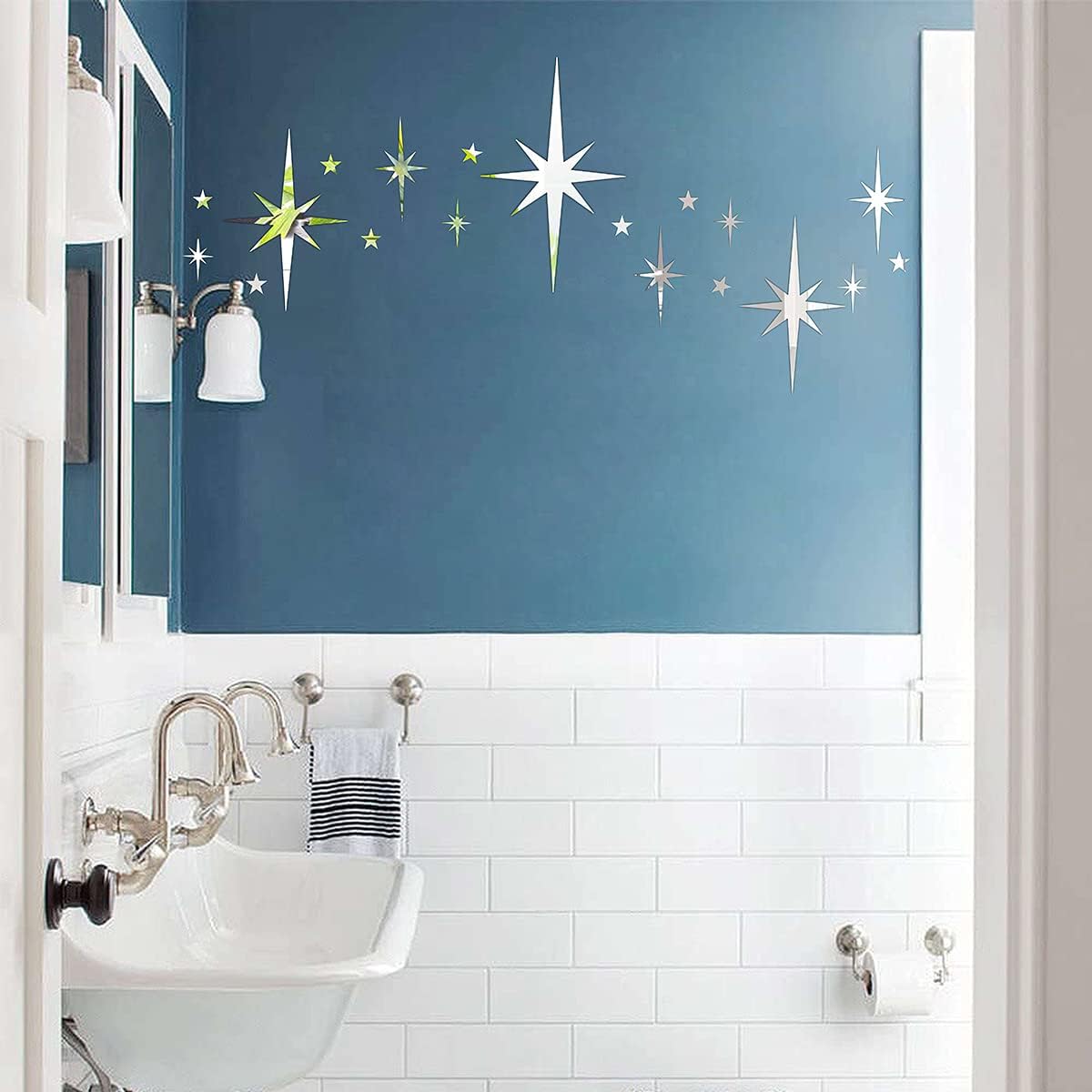 Retro Starburst Mirror Wall Decals 3D Acrylic Sparkle Wall Decors Star Walls / Sliver / Silver
