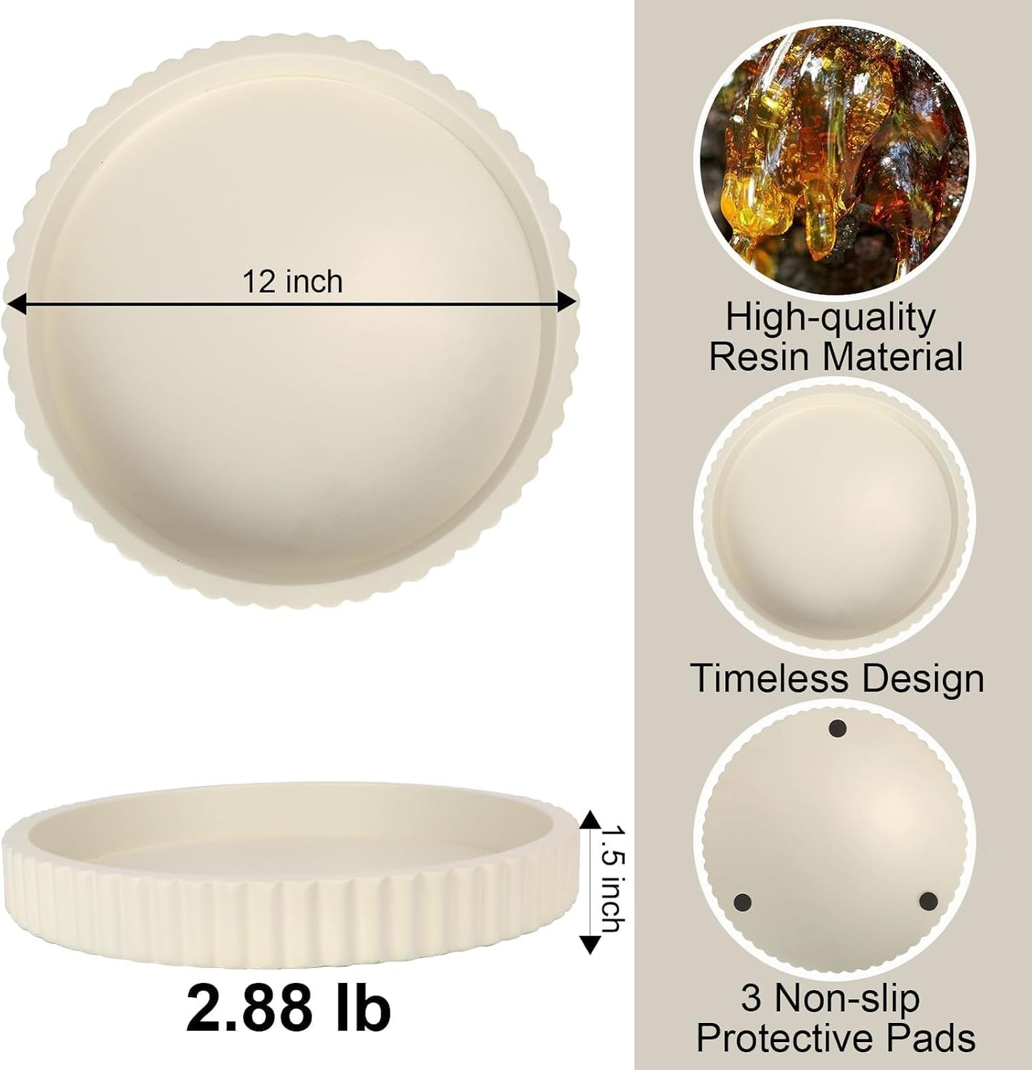 12'' Resin Modern Decorative Tray / Cream