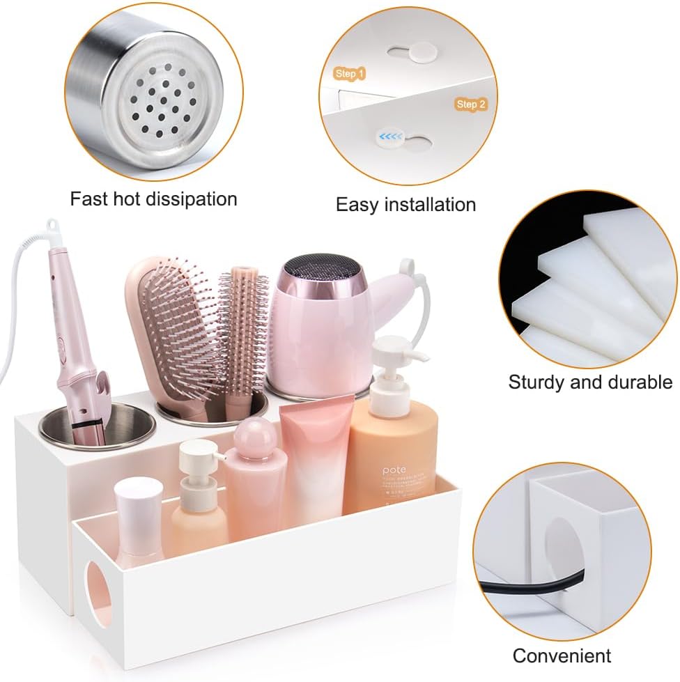 GFWARE Hair Tool Organizer with 3 Stainless Steel Cups, Cooling Hot Tools | Bathroom Vanity Storage, Hair Styling