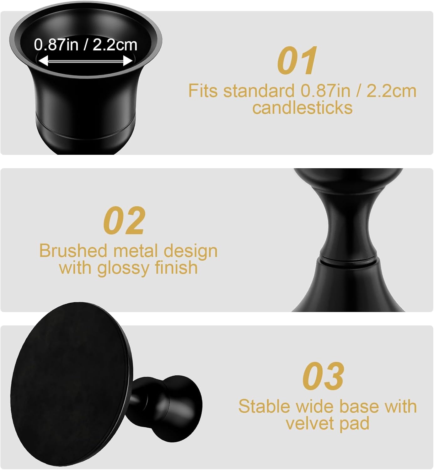 zeochyni 12 Pcs Black Taper Candle Holders Bulk for Wedding, Party Decor | Metal Candlestick Holders Set for Table