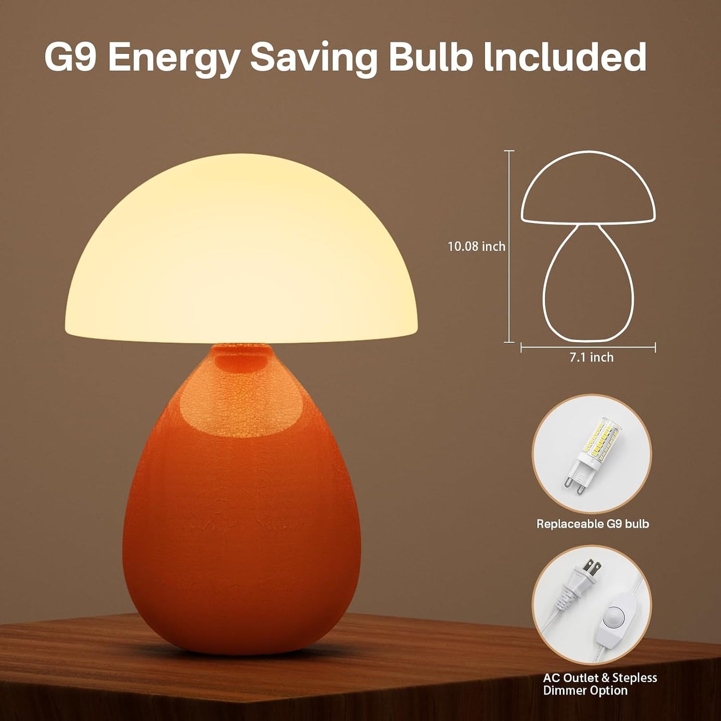 Mushroom Lamp Table Lamp / Orange-ice Crackle
