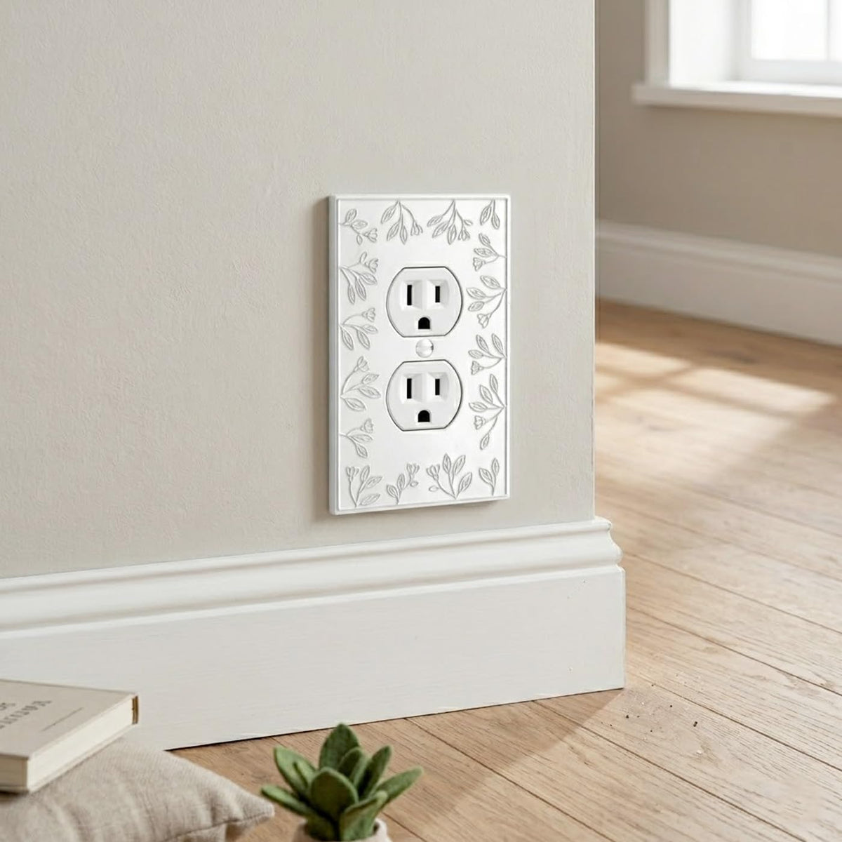 Rio Salto Decorative White Outlet Cover Premium Metal Flower Duplex Receptacle Wall Plate Light Switch Cover Flower