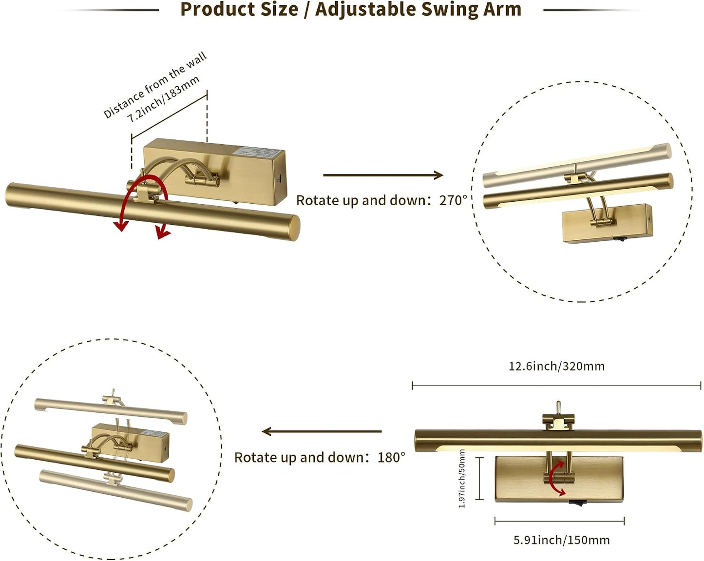 Battery Operated Picture Light with Remote,Wireless Gallery Lights Brass 12in Rechargeable Display Light with Flexible