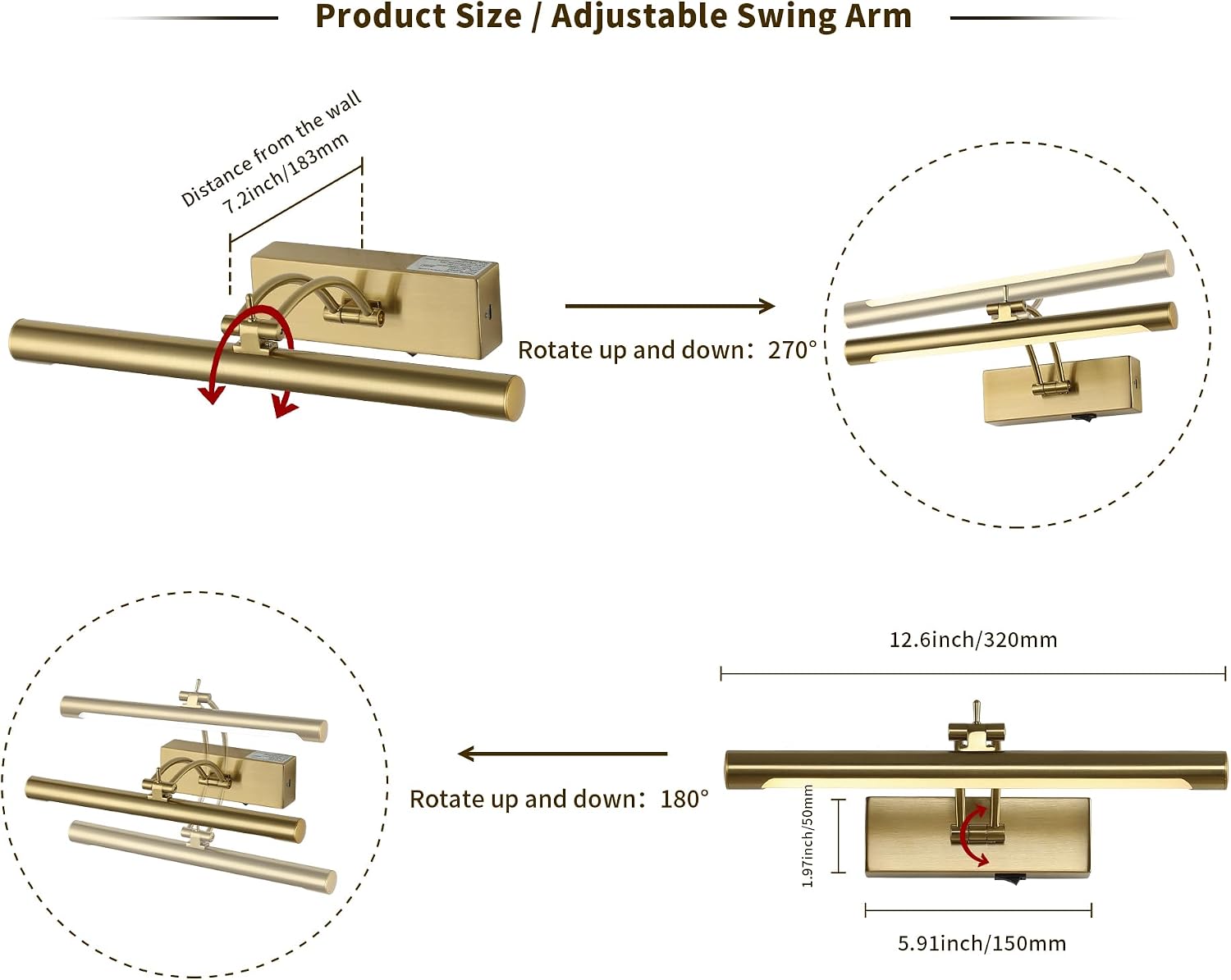 Battery Operated Picture Light with Remote,Wireless Gallery Lights Brass 12in Rechargeable Display Light with Flexible