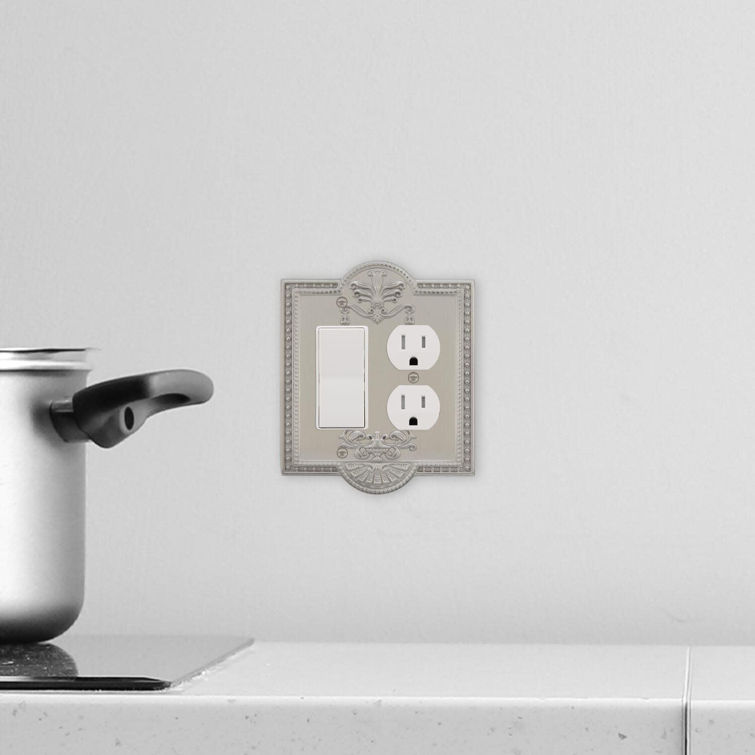 Nostalgic Warehouse Meadows Switch Plate with Rocker and Outlet in Satin Nickel