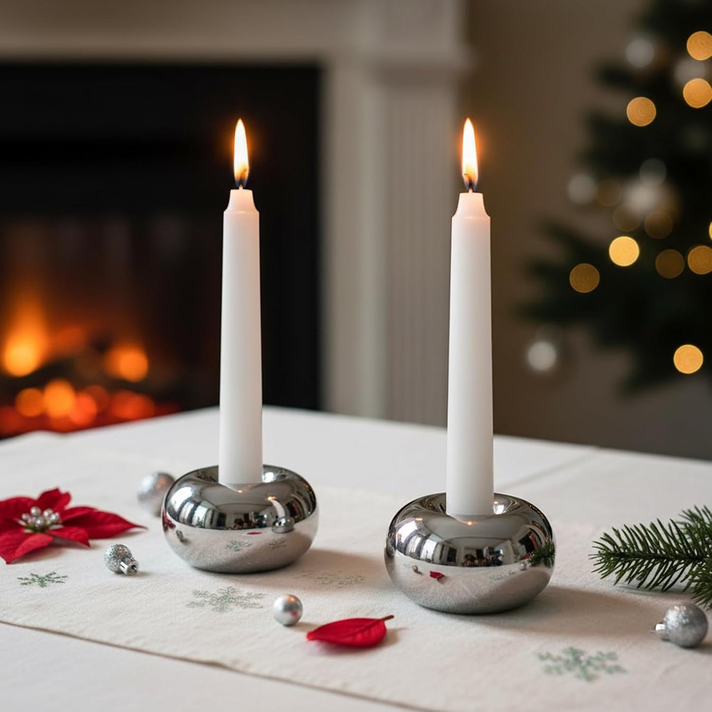 Modern Doughnut Shaped Candlestick Holder / Silver / Set of 2