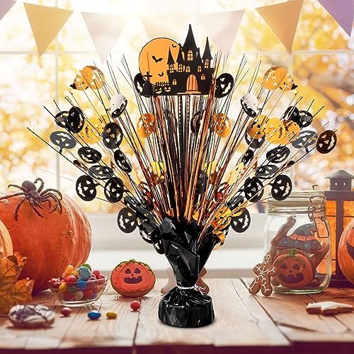 Riceshoot 16 Pcs Halloween Metallic Foil Spray Centerpieces for Tables Orange Black Burst Centerpiece Table Decorations with Pumpkin Boo Castle Happy Halloween Cards for Halloween Party