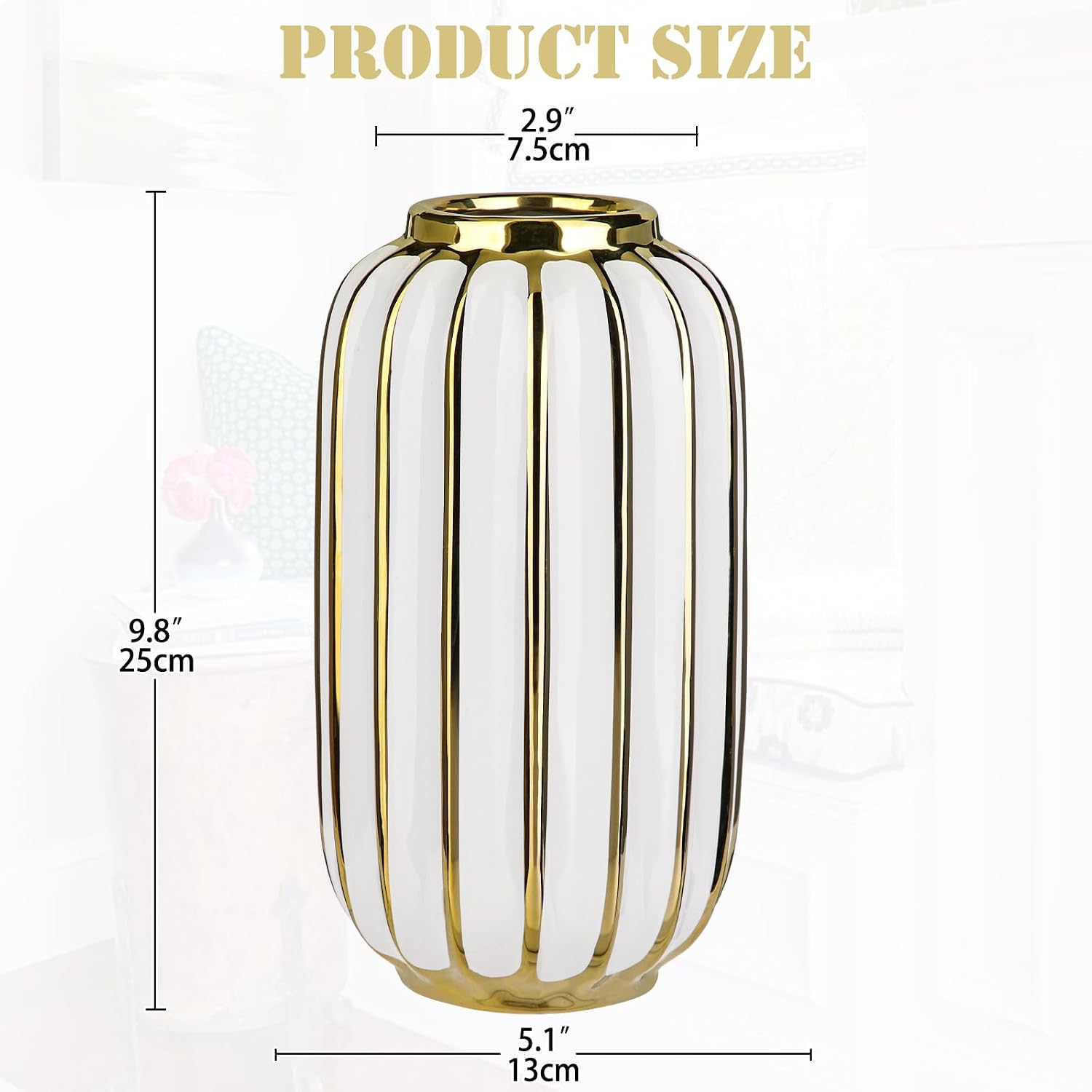 Gold Plated Lantern Ceramic Vase Home Decor Creative Design Porcelain / 11.02'' Tall-white