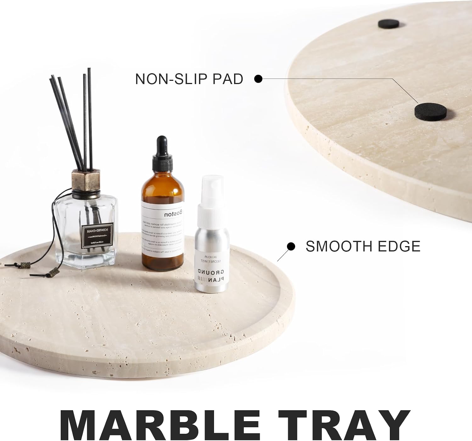 Travertine Tray / Round Serving Tray / Light Beige / 11.8 x 0.8