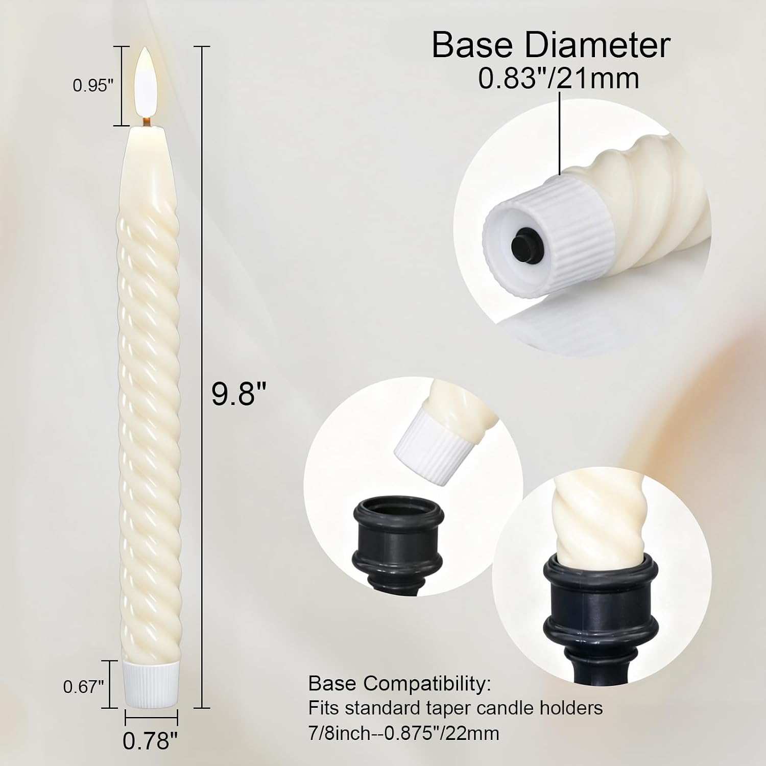 Ivory Flameless Taper Candles Flickering with Remote Timer | LED Spiral Taper Candles, Flameless Candlesticks, Battery