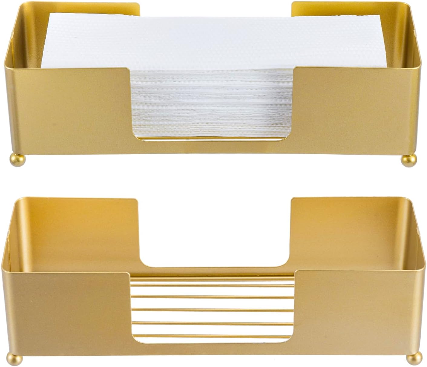 MyGift Brass Tone Metal Hand Towel Holder Countertop Dispenser Set of 2 | Fits Trifold C Fold Z Fold Towels, Countertop