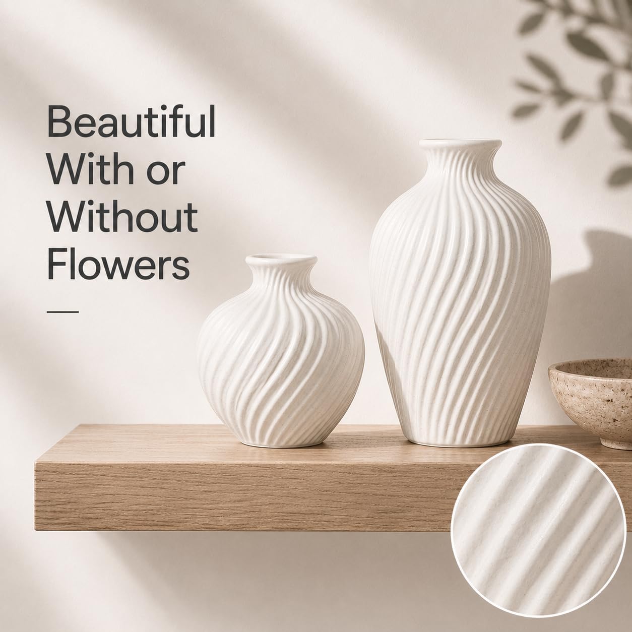 Ceramic Vase / Modern Flower Vases / White / Set of 2