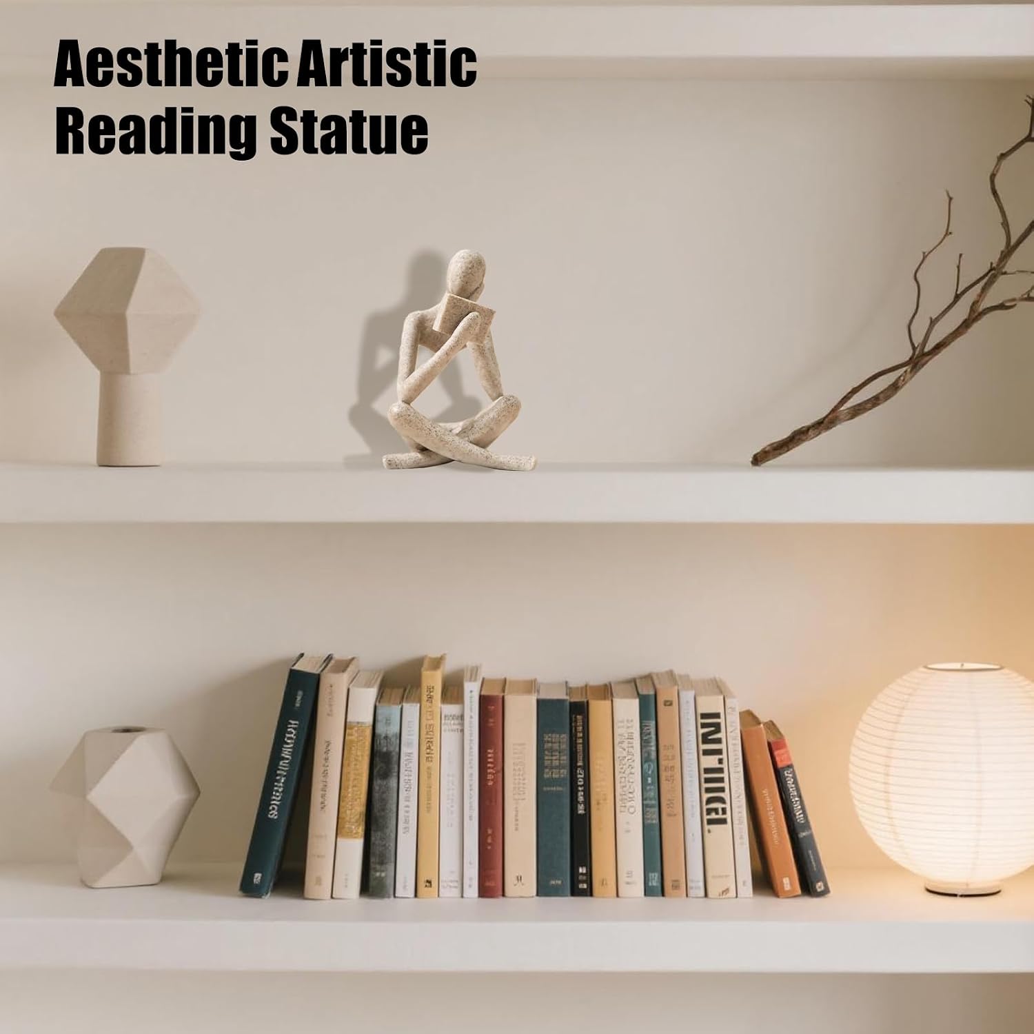 Bookshelf Decor Reading Statue / Beige