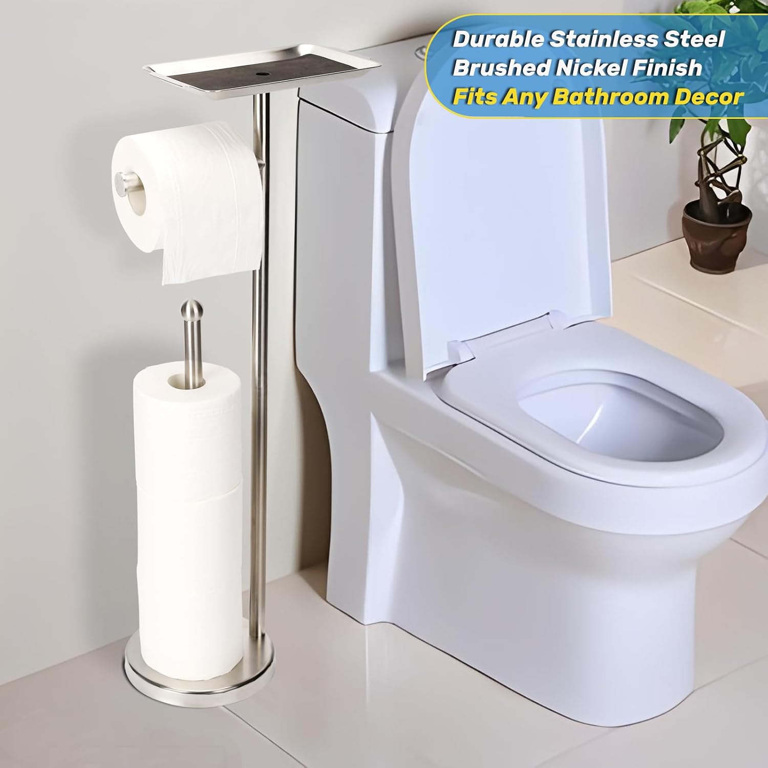 Exilon Toilet Paper Holder Stand for Bathroom Floor Freestanding Toilet Roll Dispenser Storages 4 Reserve Rolls, with