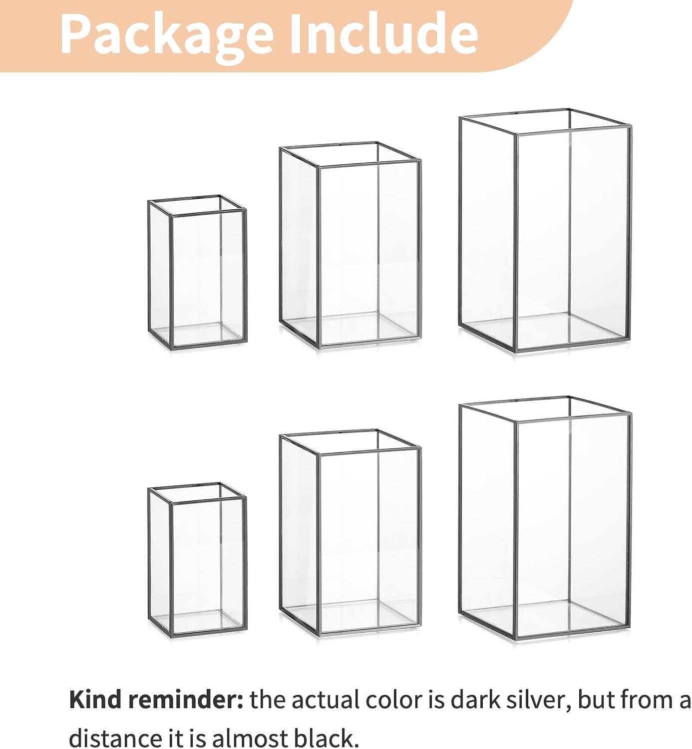 NUPTIO Hurricane Glass Candle Holders: 6 Pcs Clear Lantern Pillar Candles Holder with Black Metal Frame Modern Candle