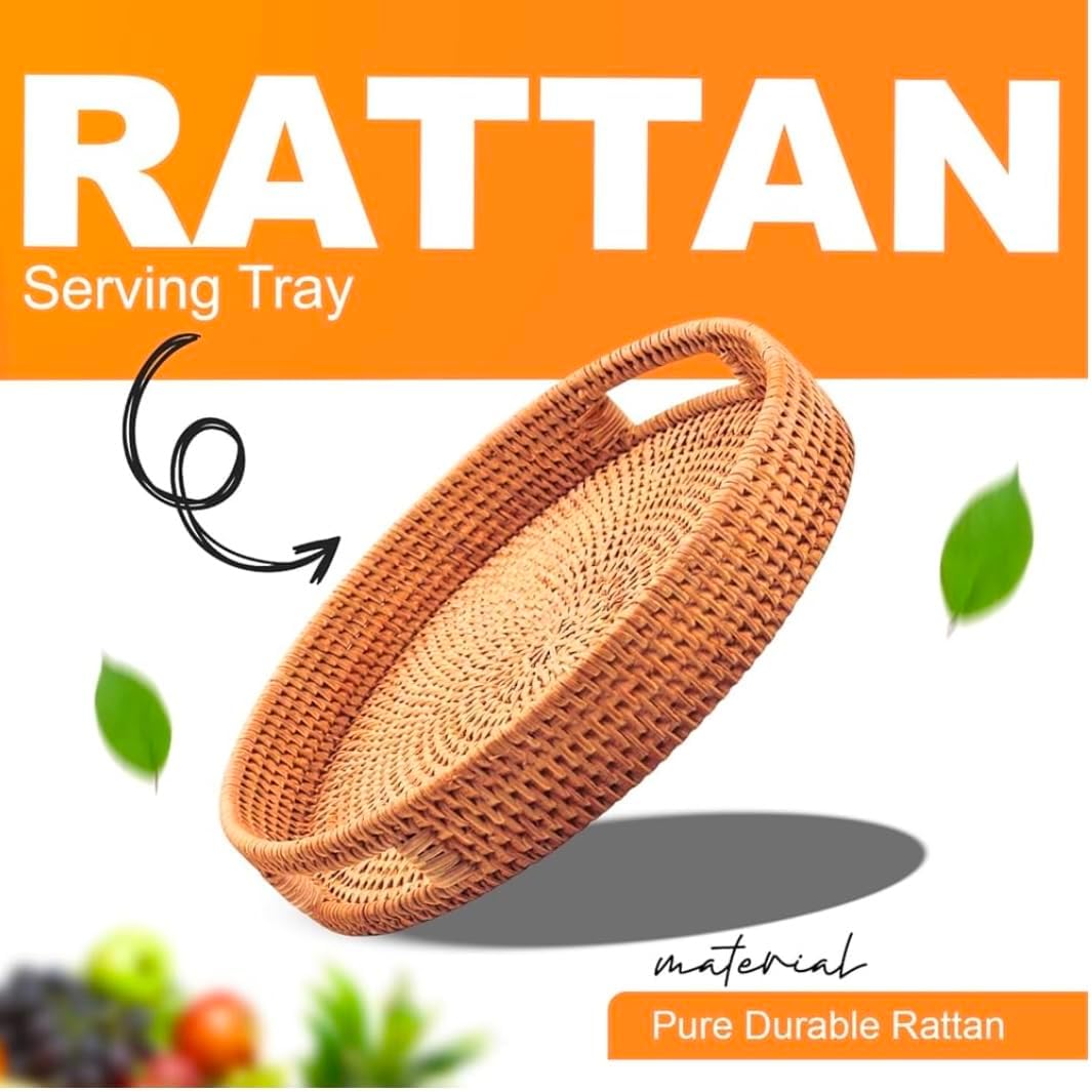 Round Rattan Serving Tray / Brown