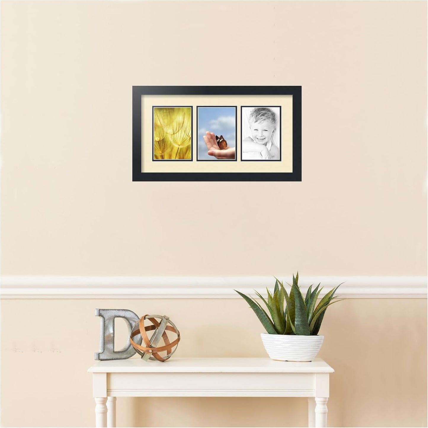 ArtToFrames Collage Picture Frame 3 Opening 3-5x7 Photo Frame | Made in USA | Black Frame Cream and Black Mats | Wall