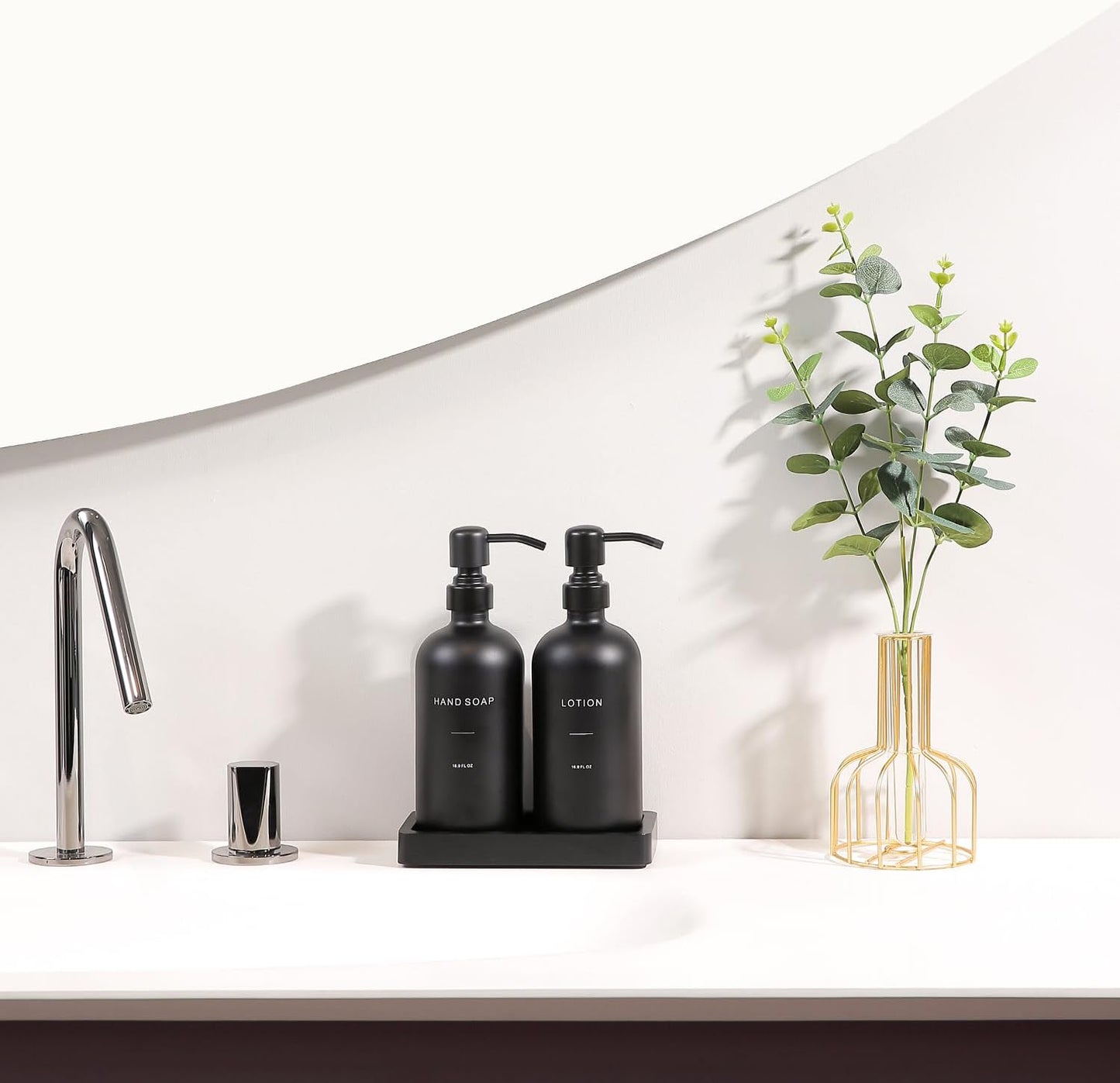 Prus Waso Black Soap Dispenser Bathroom Set | Soap and Lotion Dispenser Set with Stainless Steel Pump, Perfect for