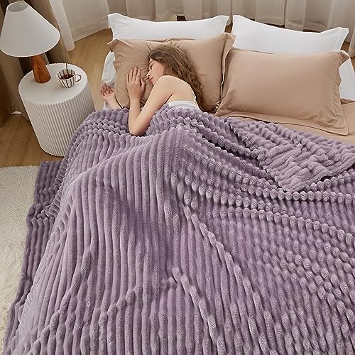 Bedsure Full Size Fleece Blankets for Bed Light Purple 84"x90"