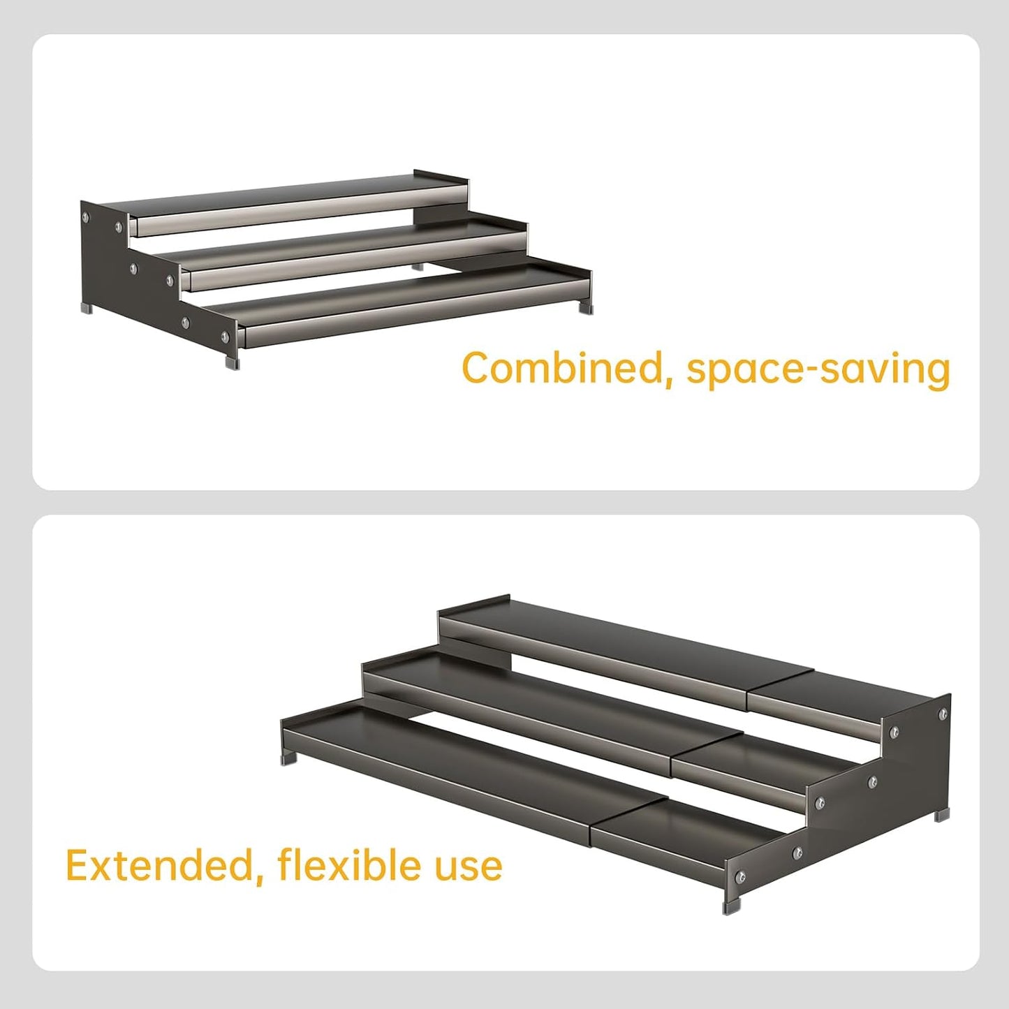 Expandable Carbon Steel Spice Rack Organizer for Pantry, Adjustable 3-Tier Ladder Shelf,Holds Up to 24 Cans,Kitchen