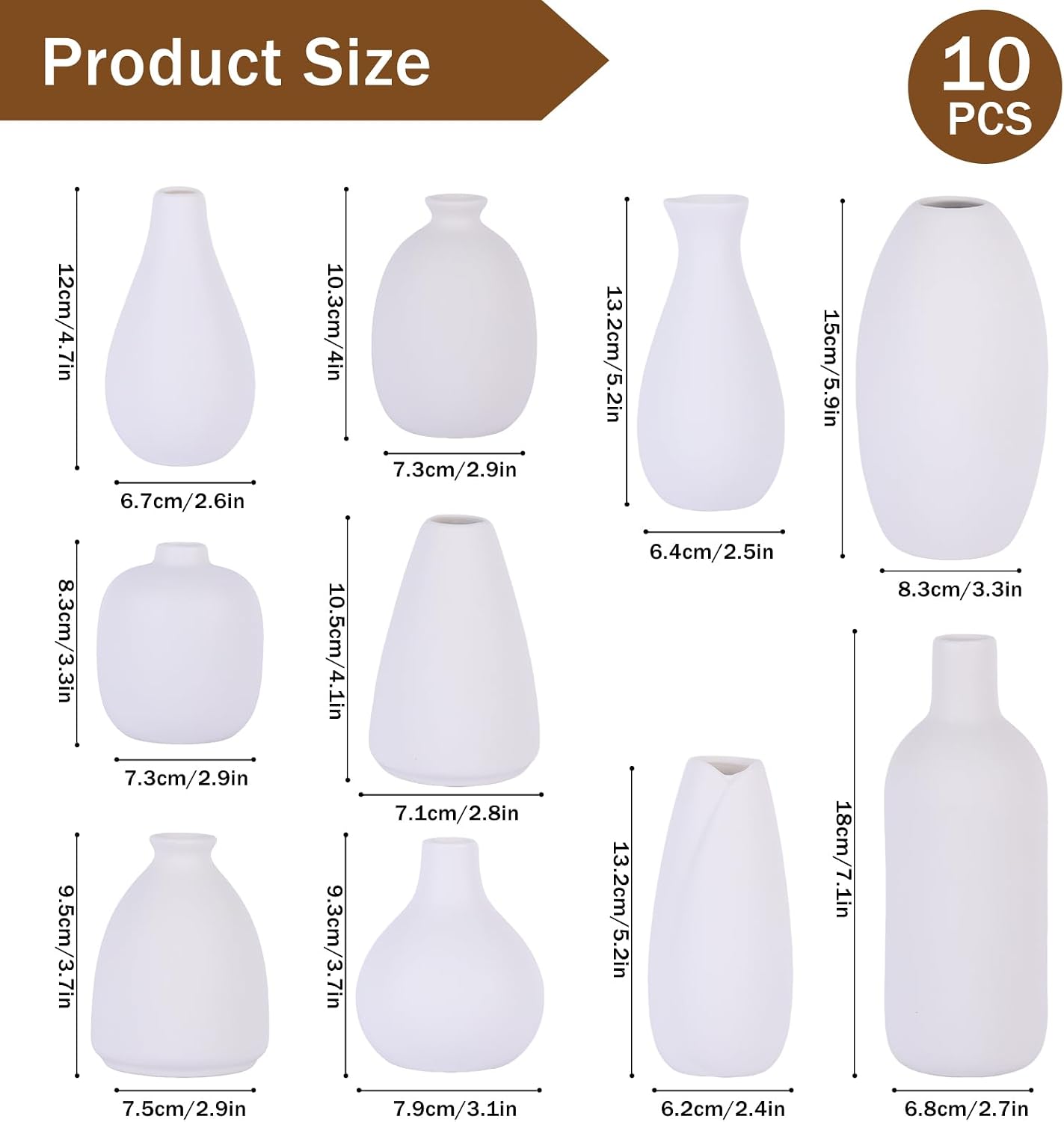 Clay Vase Bulk / White / Set of 10