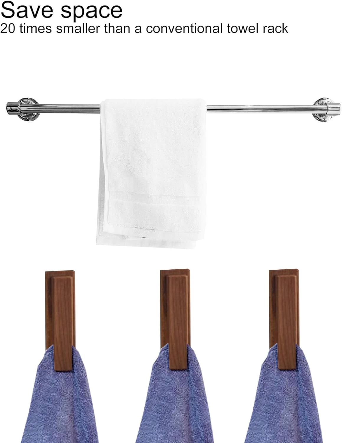Wood Towel Hooks -Set of 2 Self Adhesive Vintage Towel Holder Wooden Wall Mounted Towel Racks for Bathroom and Kitchen
