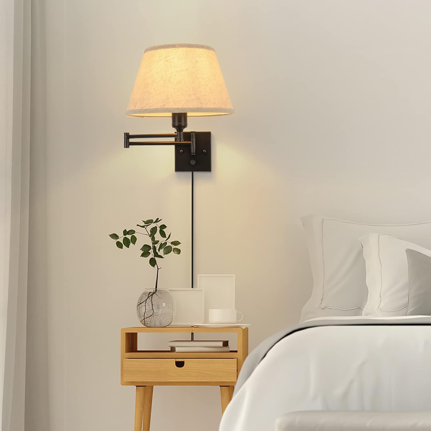 TRLIFE Dimmable Wall Sconce Plug in, Wall Sconces Set of Two Swing Arm Wall Lights with Plug in Cord and On/Off Dimmer
