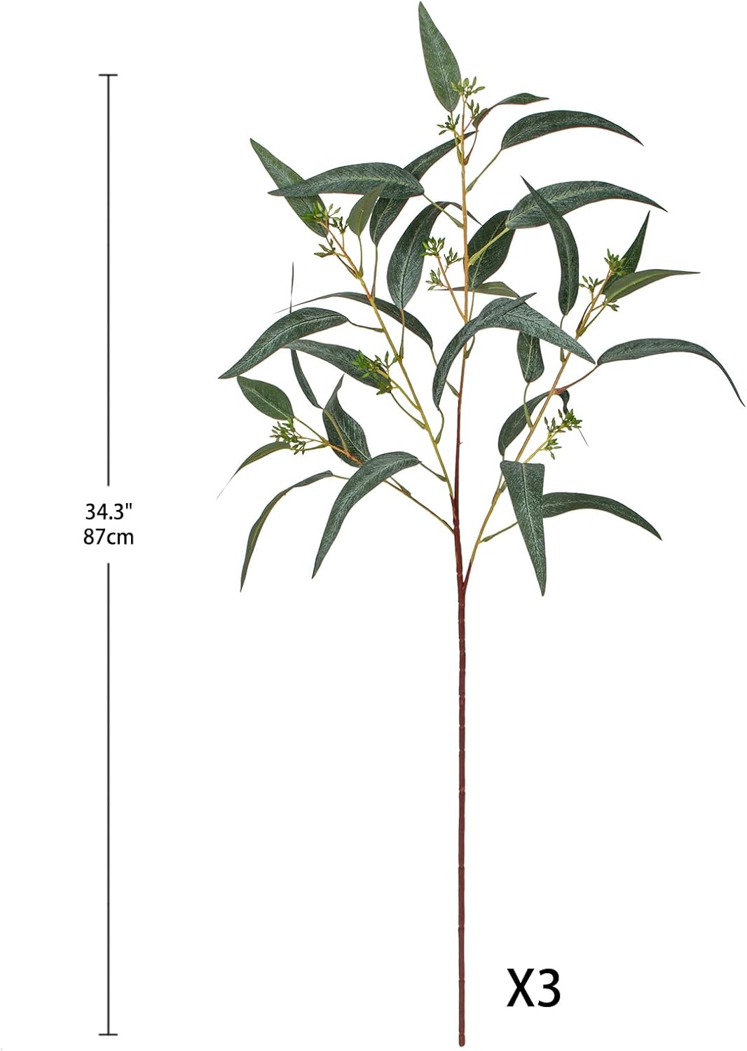 Faux Eucalyptus Stems Willow Eucalyptus Leaves 34" Long Fake Salix / Green with Seed / Set of 3