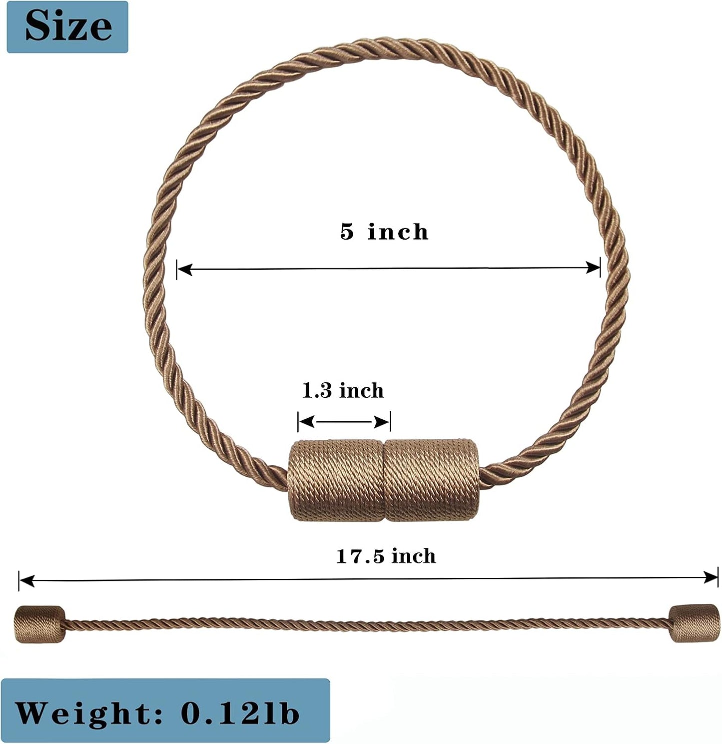 Magnetic Curtain Tiebacks Holdbacks Decorative Tie Backs for Windows Porlau | 6 Pack Khaki Modern Outdoor Drapes