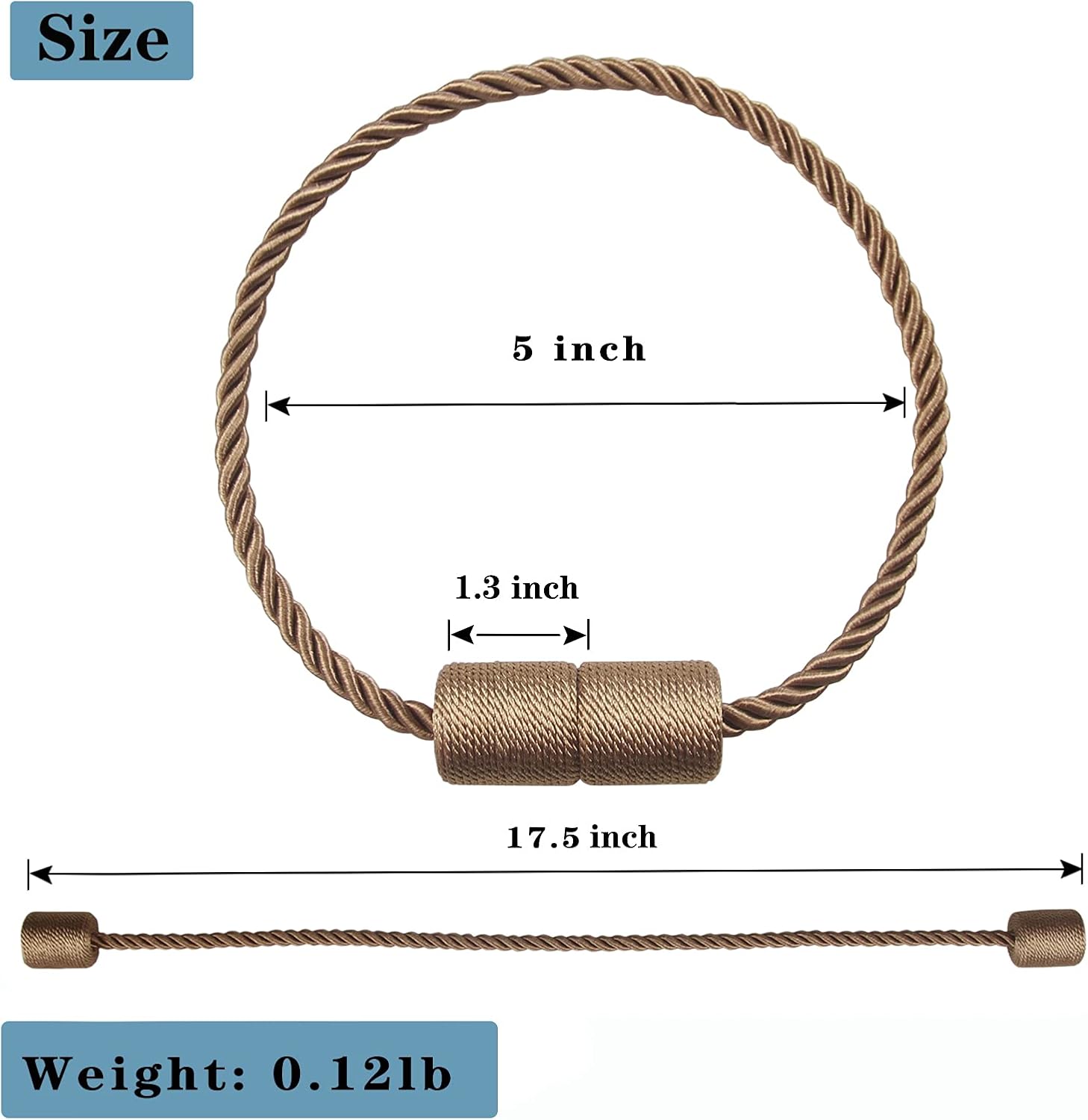 Magnetic Curtain Tiebacks Holdbacks Decorative Tie Backs for Windows Porlau | 6 Pack Khaki Modern Outdoor Drapes