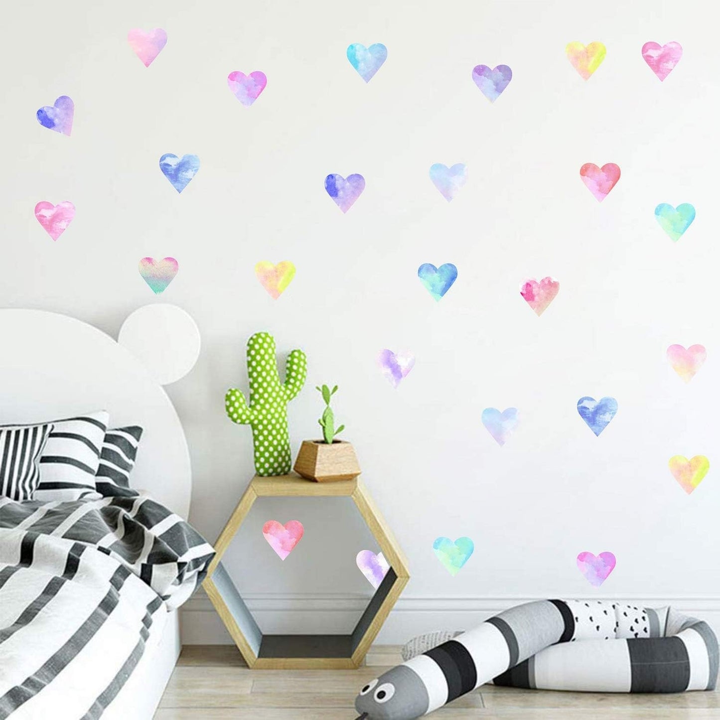 Wall Decals Watercolor Hearts Wall Stickers Heart Wall Decals for Girls Bedroom / Colorful Heart