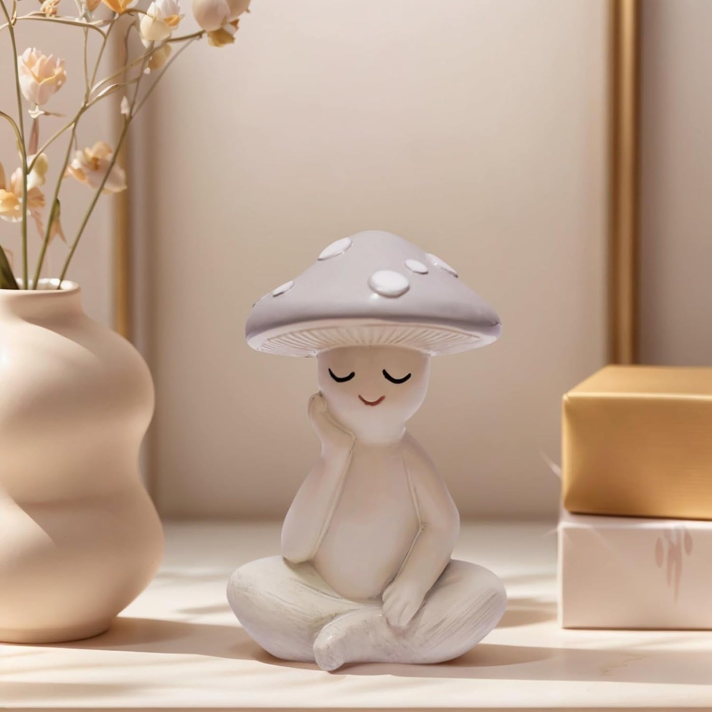 Mushroom Statue / Resin Mushroom Figurine / White