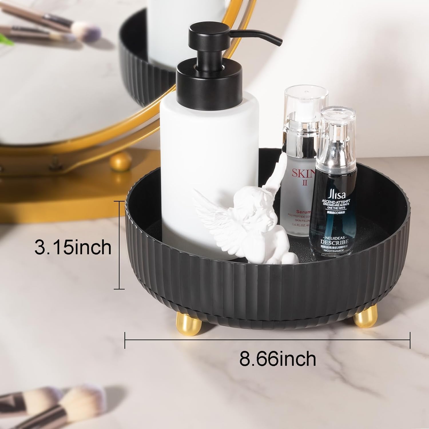 Makeup Perfume Organizer Tray 360 Degree Rotating Lazy Susan Skincare Lotion / Black / Set of 9