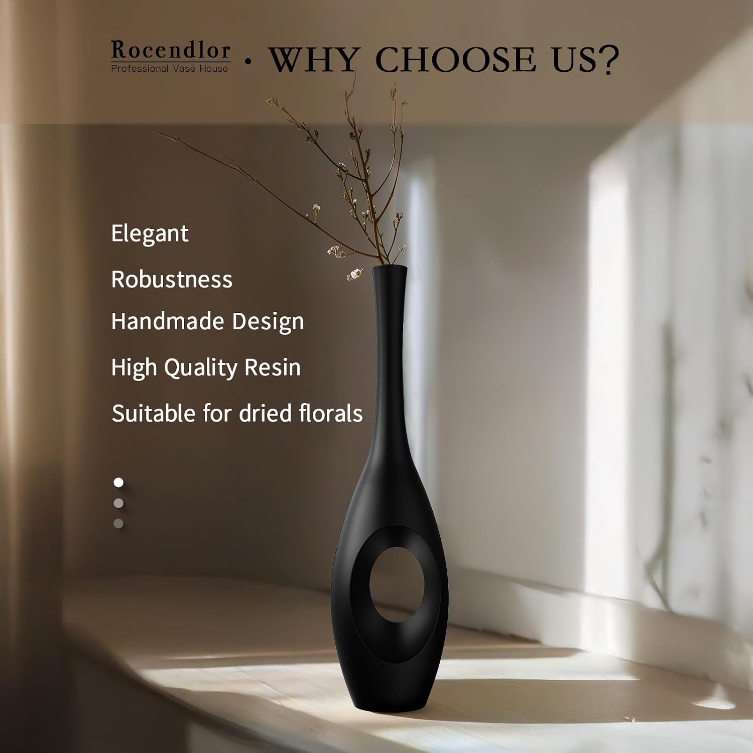 Modern Tall Decorative Vases / Black / 23.6in
